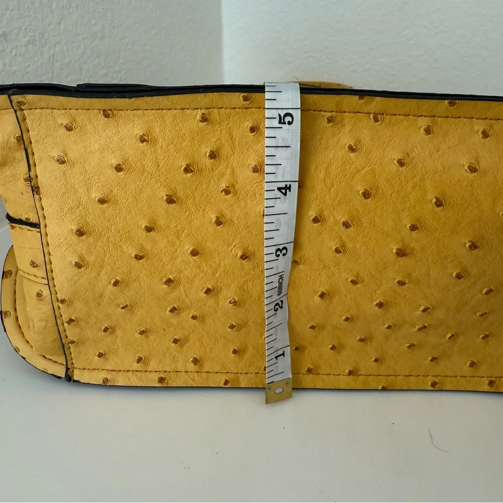 London Fog Yellow Faux Ostrich Satchel Crossbody Bag